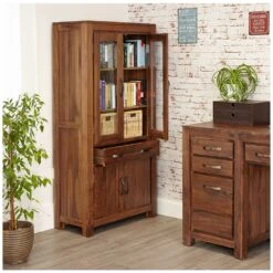 Fernhurst Solid Walnut Large Glazed Bookcase -Officefurnitureonline Store 073003
